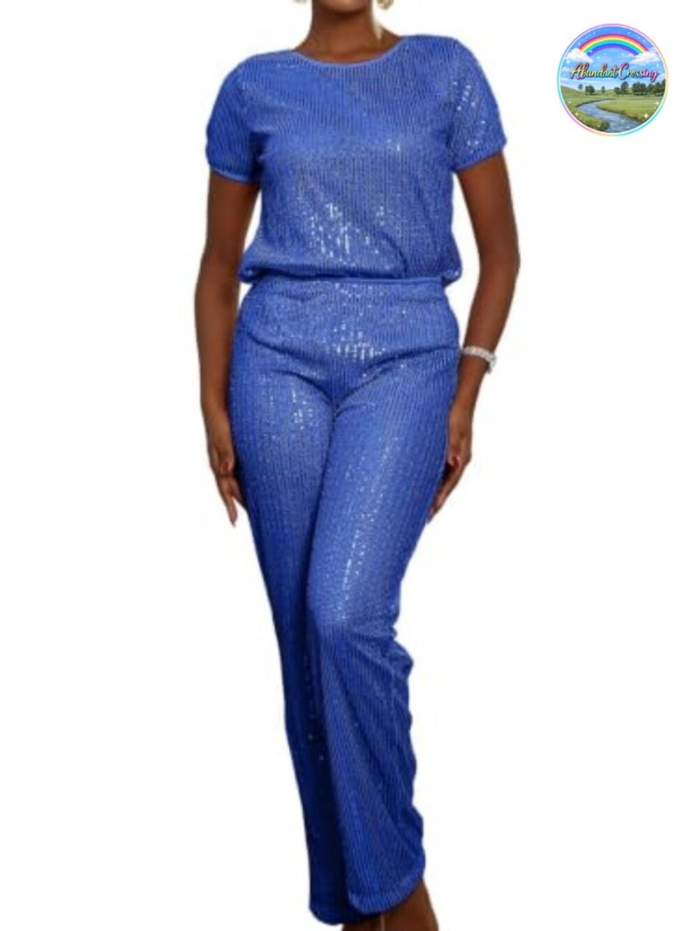 Sequin Two Piece Set Sparkly Wide Leg Pants Party Disco Outfit
